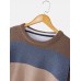 Mens Striped Knitting Round Neck Long Sleeve Warm Sweaters