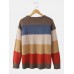 Mens Striped Knitting Round Neck Long Sleeve Warm Sweaters