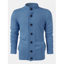 Mens Solid Color Knitted Button Up Long Sleeve Sweater Jacket