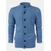 Mens Solid Color Knitted Button Up Long Sleeve Sweater Jacket