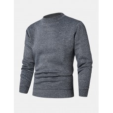 Mens Solid Color Round Neck Pullover Knitted Sweaters