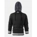 Mens Patchwork Casual Knitted Drawstring Plaid Hooded Sweater