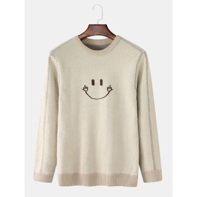 Mens Smile Graphics Pullover Long Sleeve Knitted Casual Sweaters