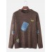 Mens Tab Graphics Print Round Neck Knitted Pullover Sweaters