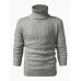 Mens Solid Color Twisted Cable Knit High Neck Slim Fit Casual Sweater