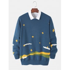 Mens Starry Sky Pattern Knitting Drop Shoulder Pullover Sweaters